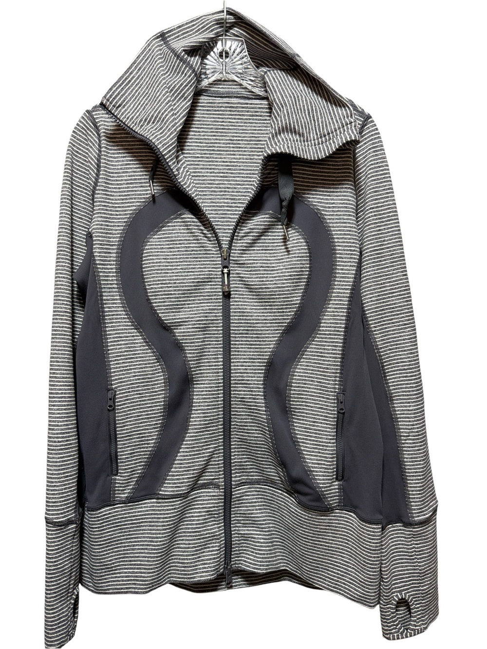 Lululemon athletica Gray and White Striped Zip Hoodie